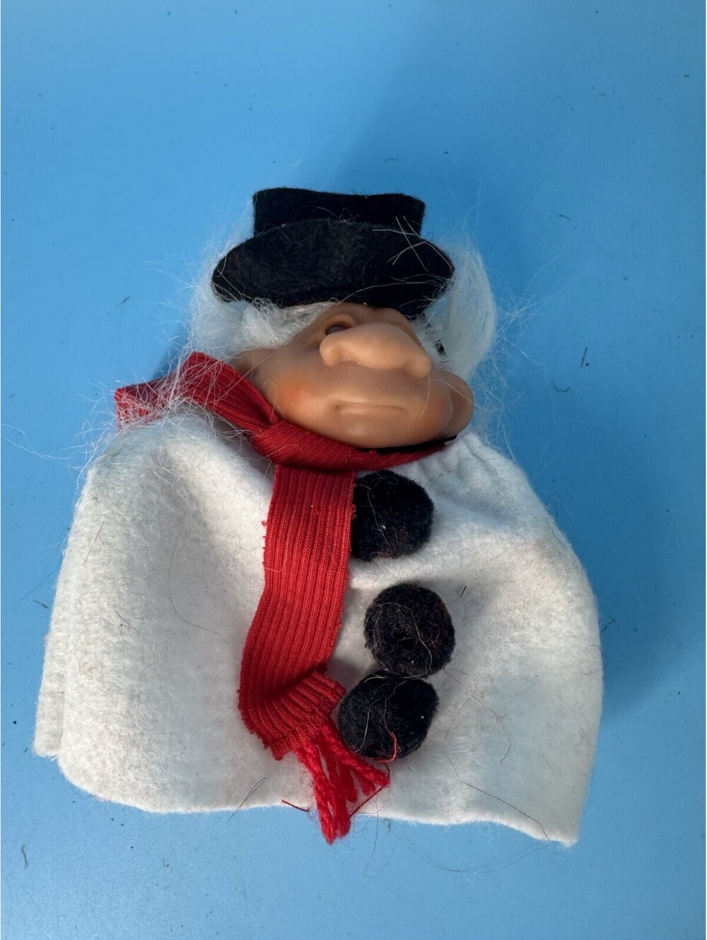 Vintage 1986 DAM Troll Doll Large Snowman 7” White Hair Christmas Denmark